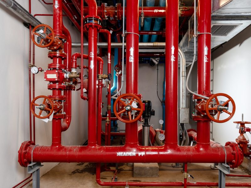 Room Fire suppression system installation with a alarm check valve. Room Fire suppression system installation with a alarm check valve.